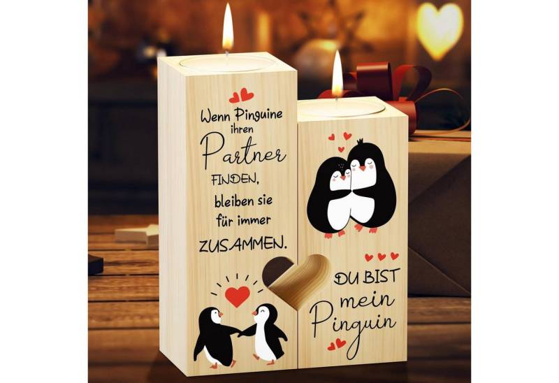 LuxusKollektion Kerzenständer Valentinstag Jahrestag Geschenk Kerzenständer Pinguin Holz Liebe von LuxusKollektion