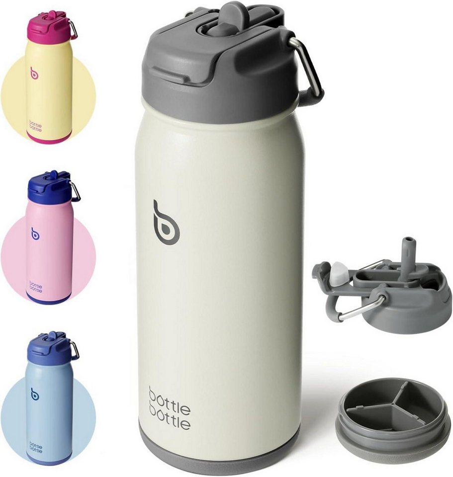 LuxusKollektion Kinderbecher Trinkflasche Edelstahl 16oz mit Strohhalm Kinder - BPA frei - Grau von LuxusKollektion