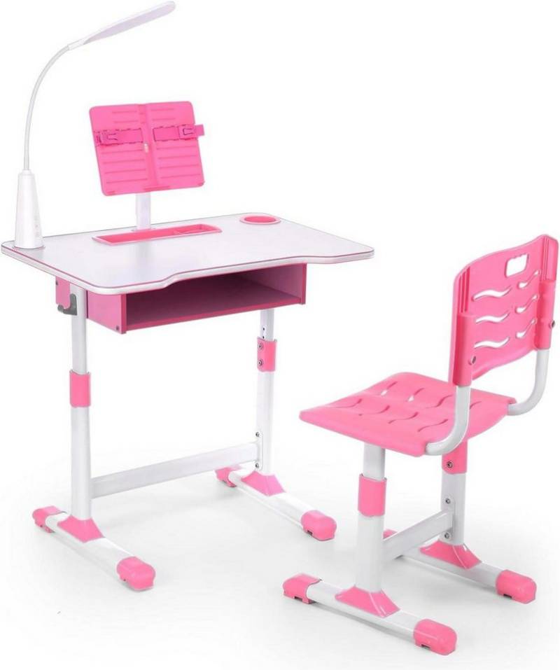 LuxusKollektion Kinderschreibtisch Kinder Schreibtisch Höhenverstellbar mit Stuhl Rosa Bücherständer von LuxusKollektion
