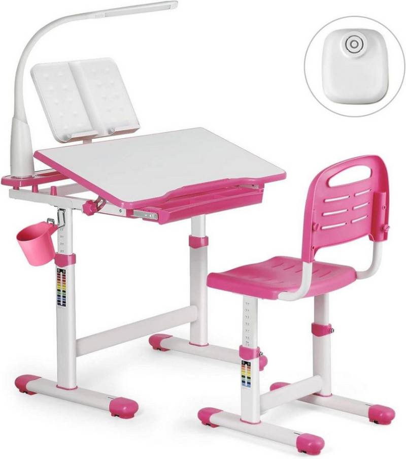 LuxusKollektion Kinderschreibtisch Kinder Schreibtisch höhenverstellbar mit Lampe Stuhl und Schublade von LuxusKollektion
