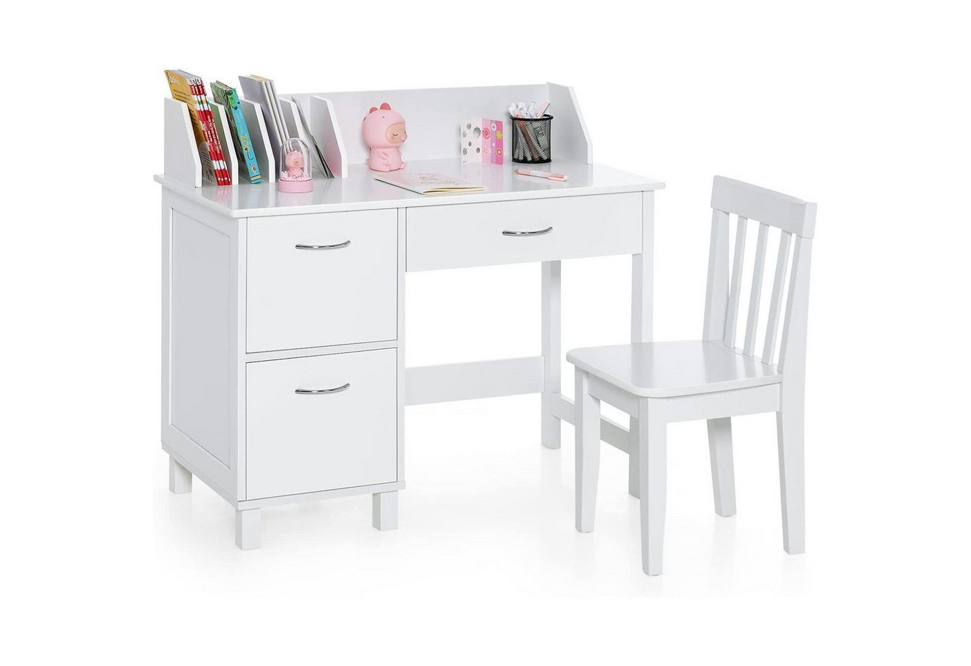 LuxusKollektion Kinderschreibtisch Kinderschreibtisch Stuhl Bücherregal Schublade Holz Weiß von LuxusKollektion