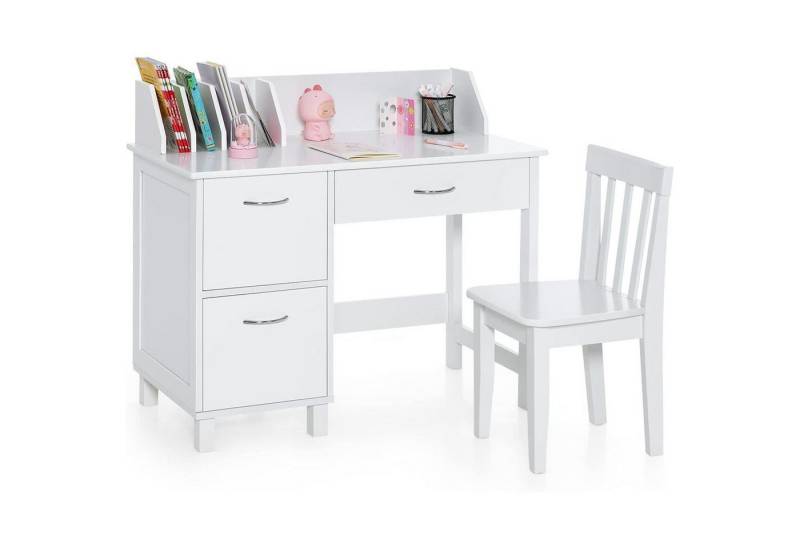 LuxusKollektion Kinderschreibtisch Kinderschreibtisch Stuhl Bücherregal Schublade Holz Weiß von LuxusKollektion
