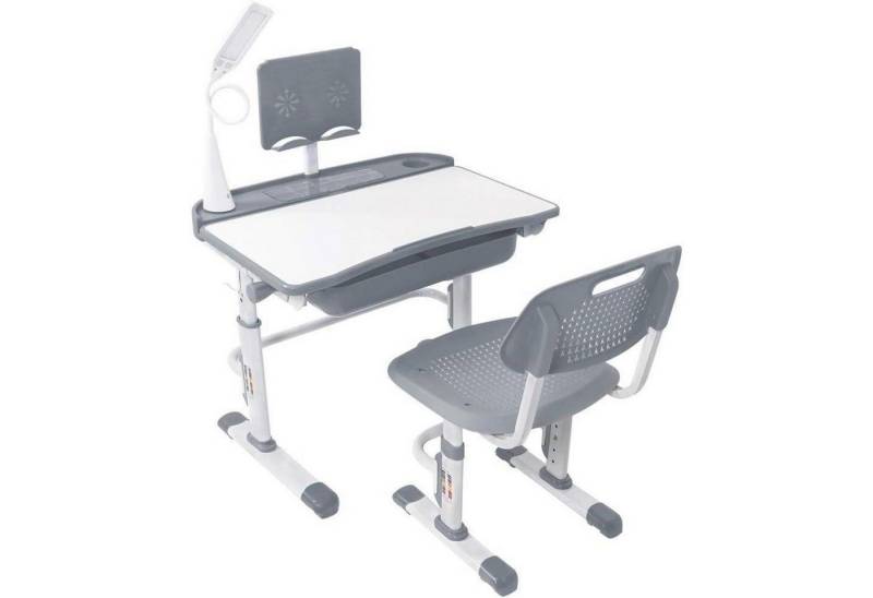 LuxusKollektion Kinderschreibtisch Kinderschreibtisch Stuhlset Verstellbar Augenschutzlampe Grau von LuxusKollektion