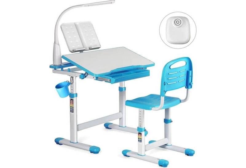 LuxusKollektion Kinderschreibtisch Kinderschreibtisch höhenverstellbar mit Lampe Stuhl Schublade Grau von LuxusKollektion