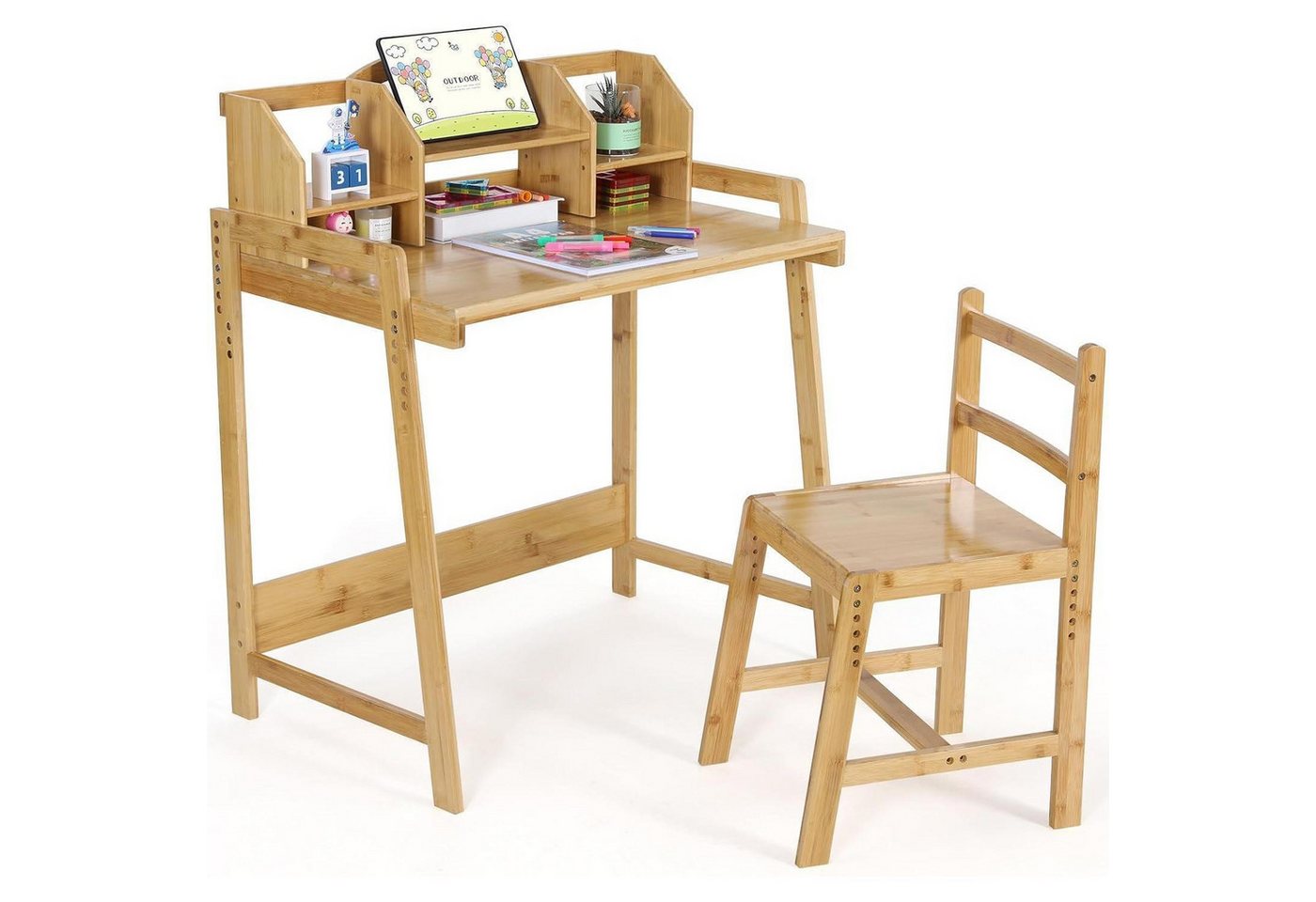 LuxusKollektion Kinderschreibtisch Kinderschreibtisch höhenverstellbar mit Stuhl Bambus Stauraum LuxusKollektion Kinderschreibtisch Kinderschreibtisch höhenverstellbar mit Stuhl Bambus Stauraum von LuxusKollektion