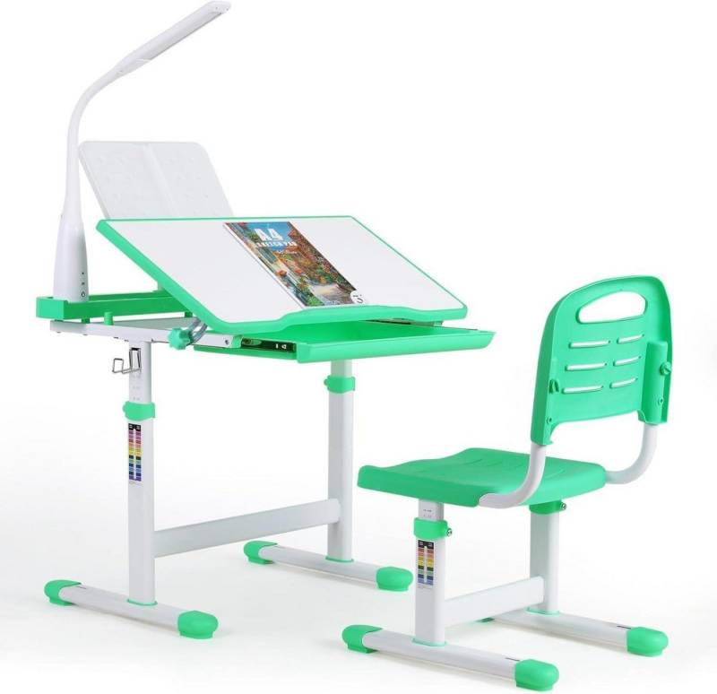 LuxusKollektion Kinderschreibtisch Kinderschreibtisch und Stuhl Set Höhenverstellbar mit Lampe und von LuxusKollektion