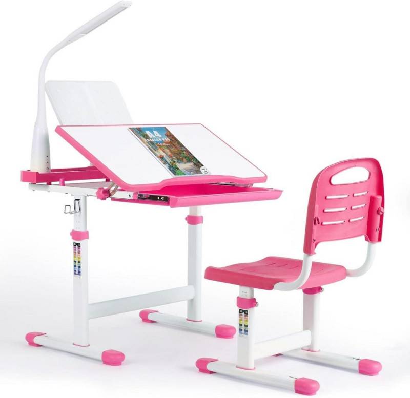 LuxusKollektion Kinderschreibtisch Kinderschreibtisch und Stuhl Set höhenverstellbar Rosa von LuxusKollektion