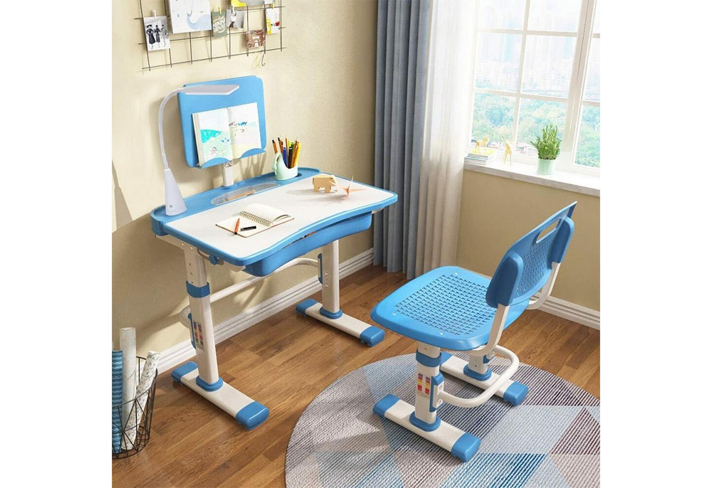 LuxusKollektion Kinderschreibtisch Kinderschreibtischstuhl höhenverstellbar Lampe Bücherständer Hellblau LuxusKollektion Kinderschreibtisch Kinderschreibtischstuhl höhenverstellbar Lampe Bücherständer Hellblau von LuxusKollektion