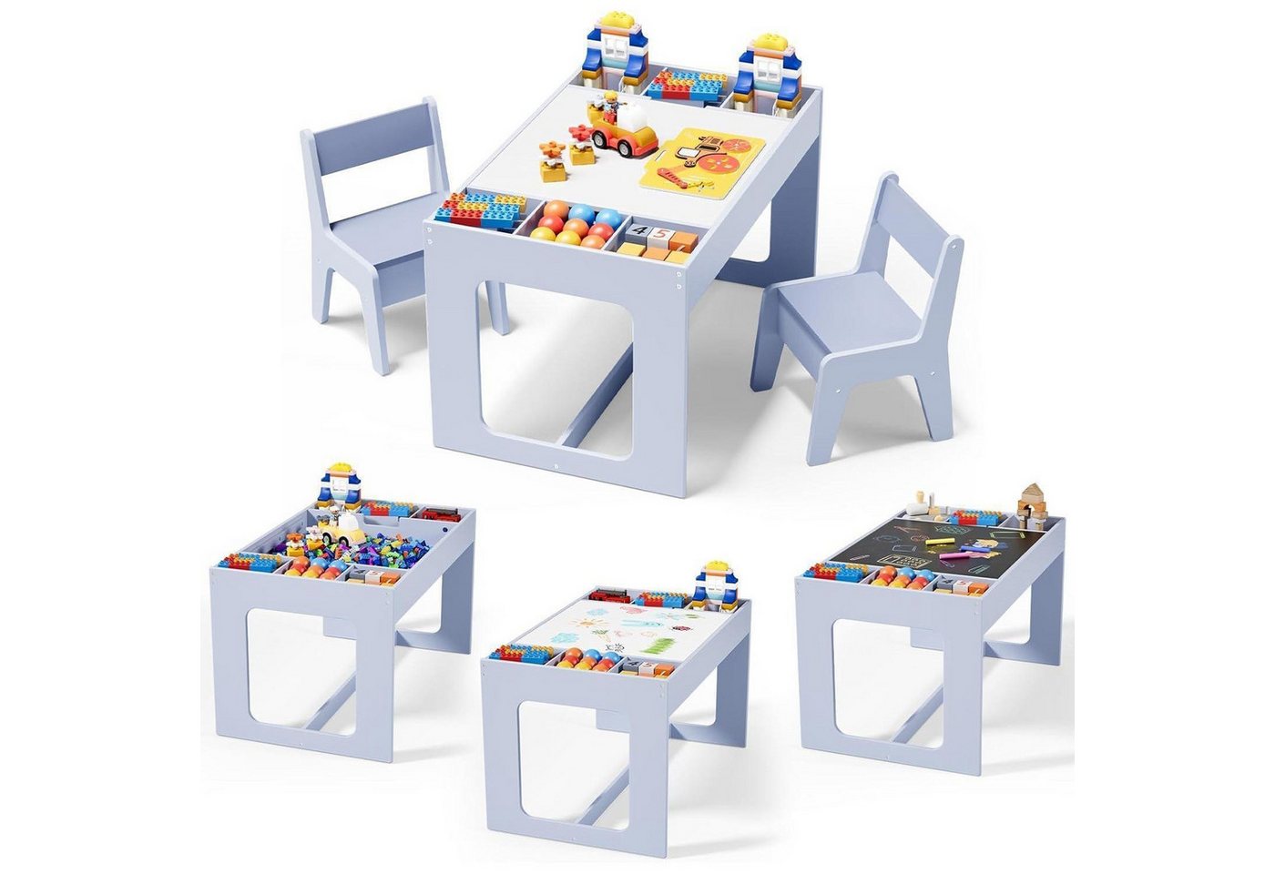 LuxusKollektion Kinderschreibtisch Kindersitzgruppe Stuhlset Stauraum 2Stühle Kita ab3Jahren Blau von LuxusKollektion