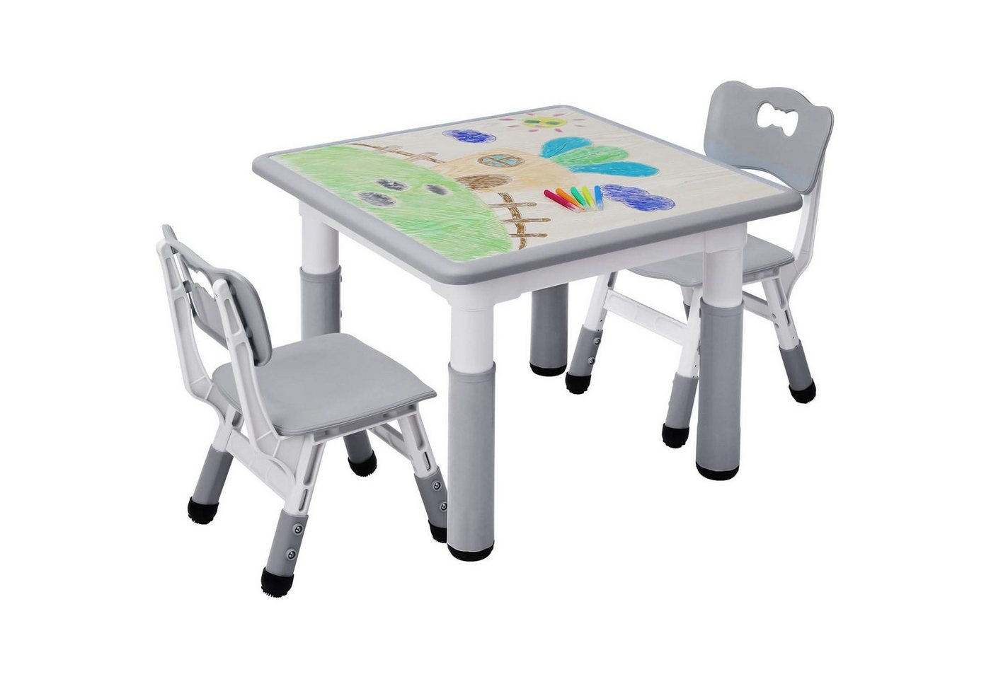 LuxusKollektion Kindertisch Kindertisch 2 Stühle Höhenverstellbar Kindersitzgruppe Grau von LuxusKollektion