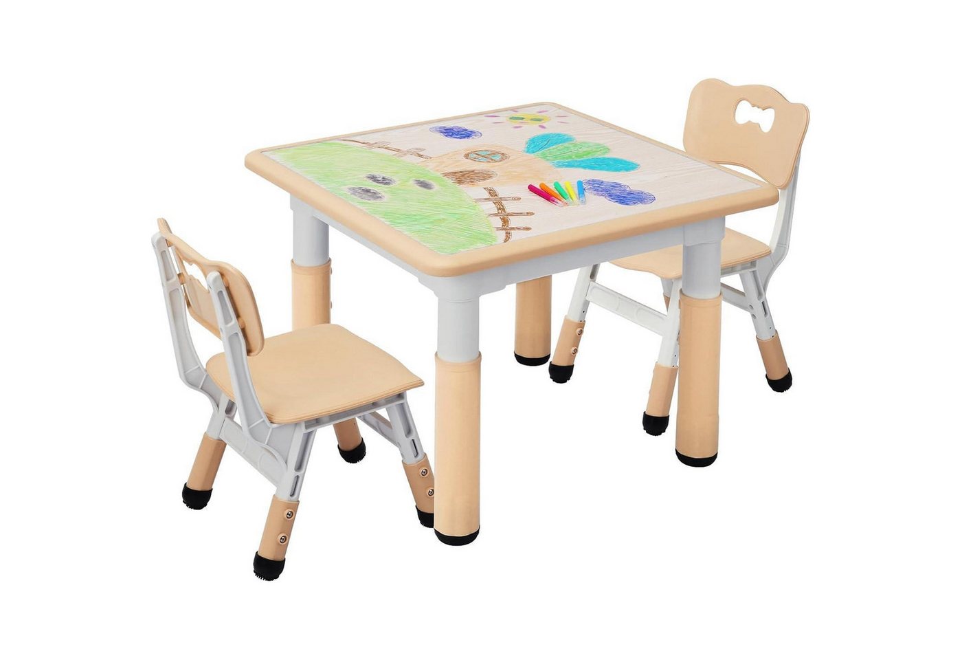 LuxusKollektion Kindertisch Kindertisch 2 Stühle Sitzgruppe Höhenverstellbar Plastik Gelb von LuxusKollektion