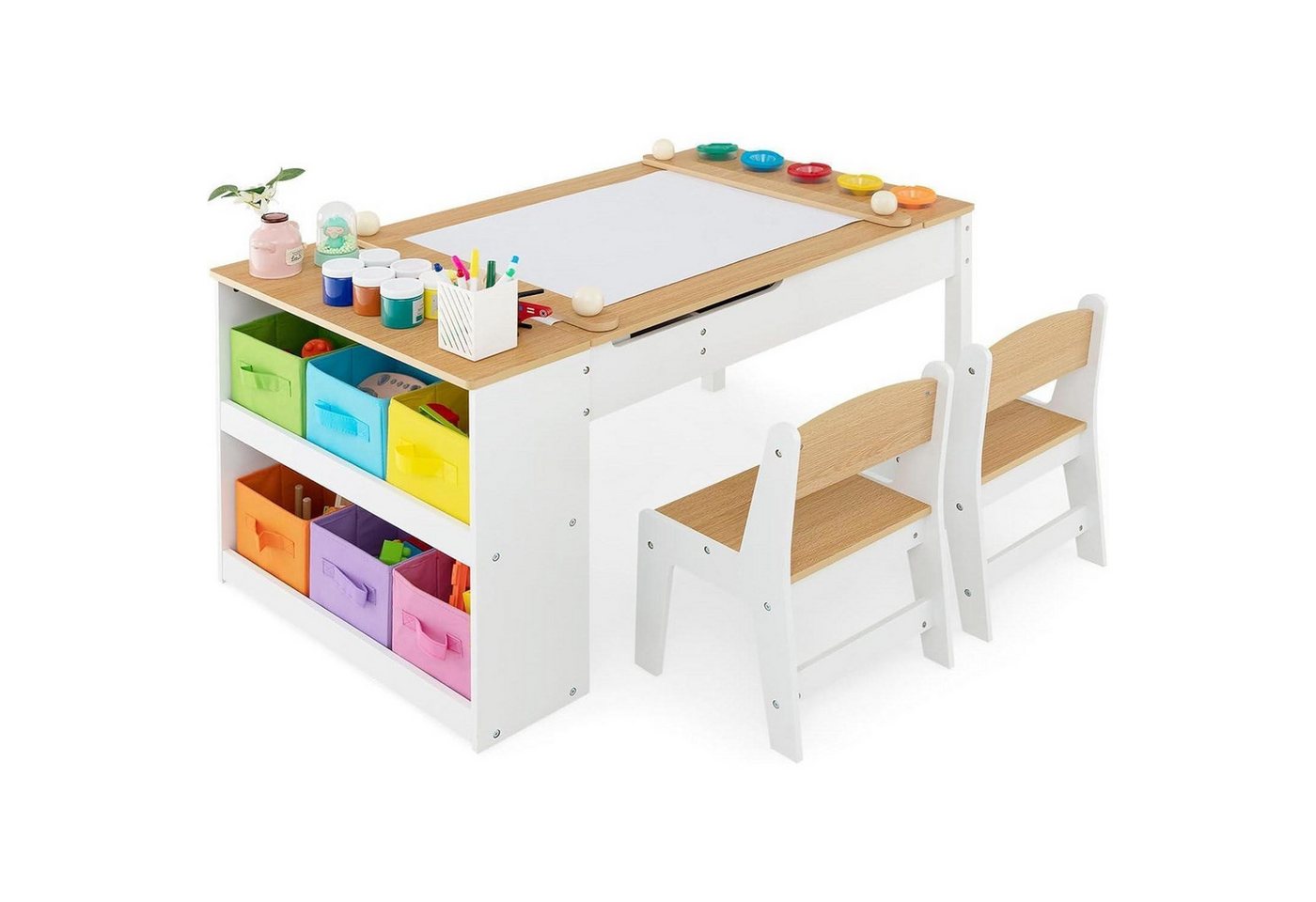 LuxusKollektion Kindertisch Kindertisch 3in1 2 Stühle Holz Maltisch 6 Natur mit 2 Ablagen LuxusKollektion Kindertisch Kindertisch 3in1 2 Stühle Holz Maltisch 6 Natur mit 2 Ablagen von LuxusKollektion
