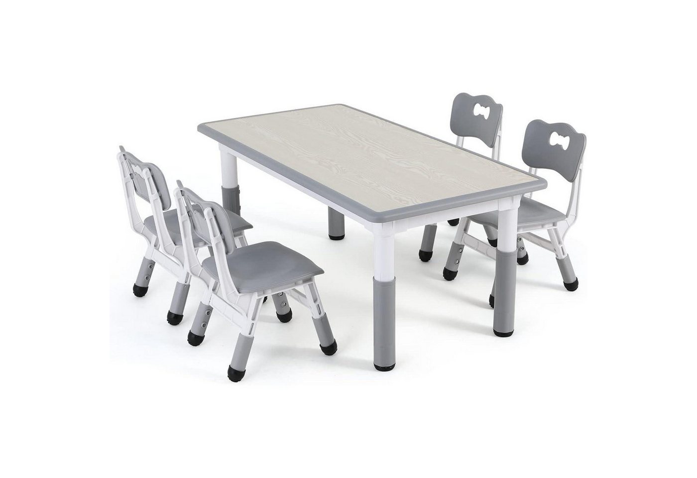 LuxusKollektion Kindertisch Kindertisch Höhenverstellbar Set 4 Stühle Sitzgruppe 60 x 120 cm Grau von LuxusKollektion