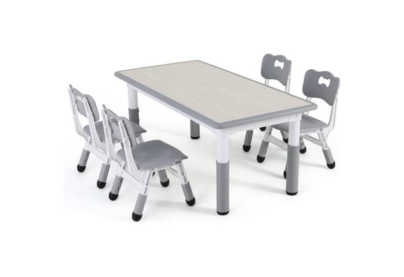 LuxusKollektion Kindertisch Kindertisch Höhenverstellbar Set 4 Stühle Sitzgruppe 60 x 120 cm Grau von LuxusKollektion