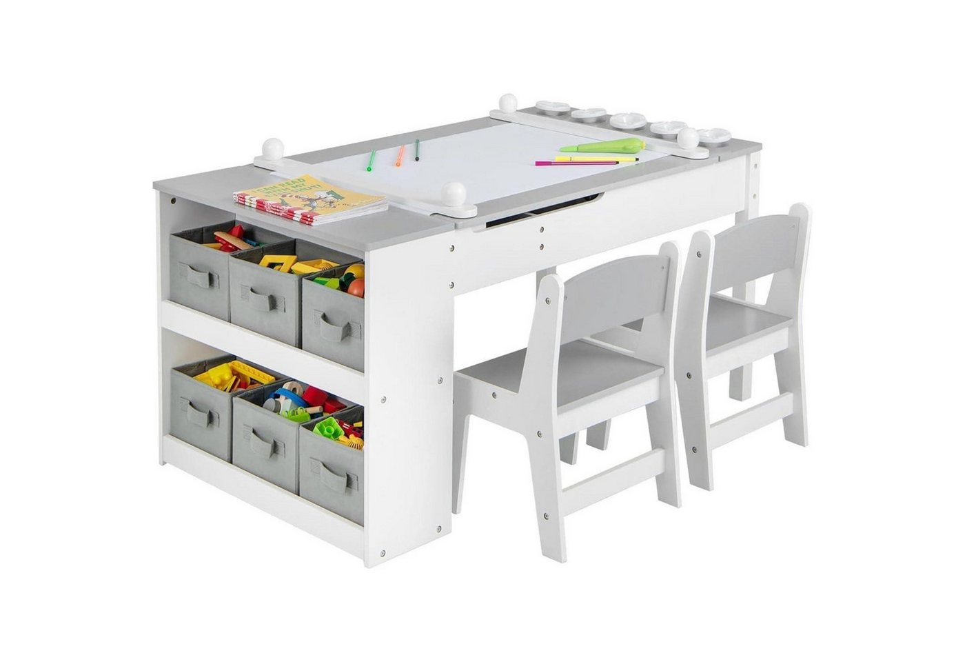 LuxusKollektion Kindertisch Kindertisch Maltisch Holz 2 Stühle Stoffboxen Grau mit 2 Ablagen LuxusKollektion Kindertisch Kindertisch Maltisch Holz 2 Stühle Stoffboxen Grau mit 2 Ablagen von LuxusKollektion