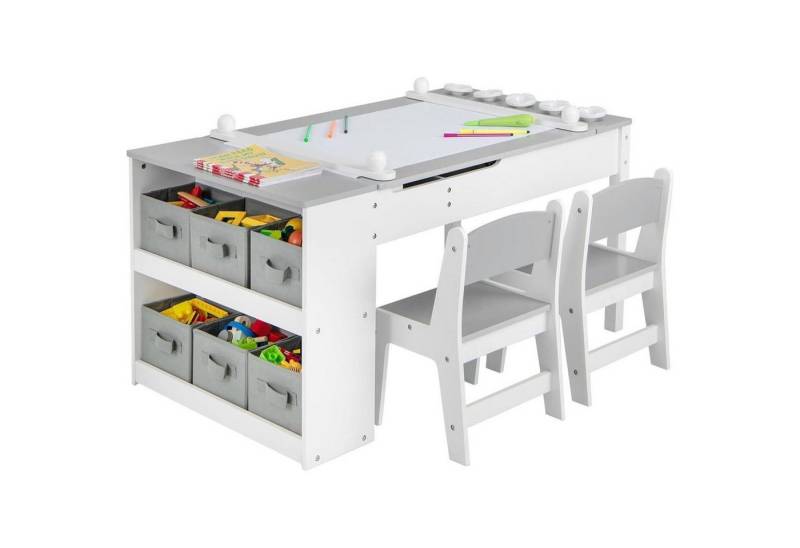 LuxusKollektion Kindertisch Kindertisch Maltisch Holz 2 Stühle Stoffboxen Grau mit 2 Ablagen LuxusKollektion Kindertisch Kindertisch Maltisch Holz 2 Stühle Stoffboxen Grau mit 2 Ablagen von LuxusKollektion