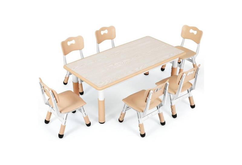 LuxusKollektion Kindertisch Kindertisch Set 6 Stühle höhenverstellbar 60 x 60 x 120 cm Gelb von LuxusKollektion