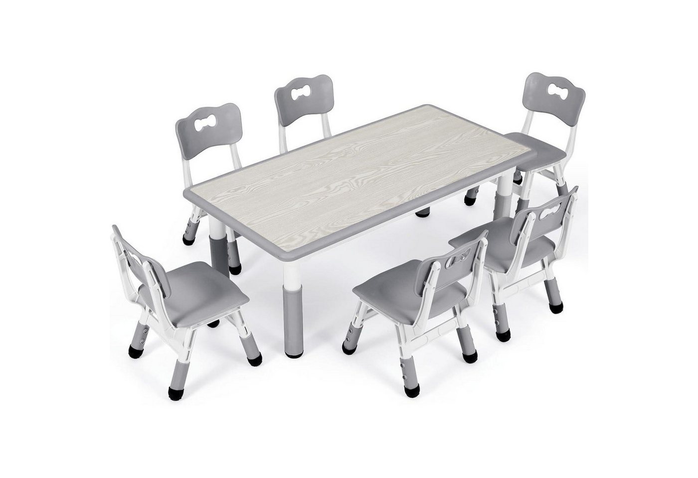 LuxusKollektion Kindertisch Kindertisch Stühle Set 6 höhenverstellbar 60 x 60 x 120 cm Grau von LuxusKollektion
