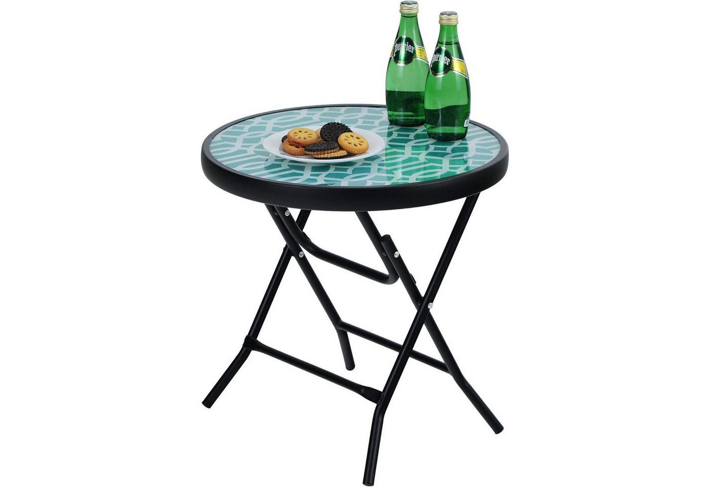 LuxusKollektion Klappstuhl Beistelltisch rund klappbar Glas Metall wetterfest Balkon Grün von LuxusKollektion