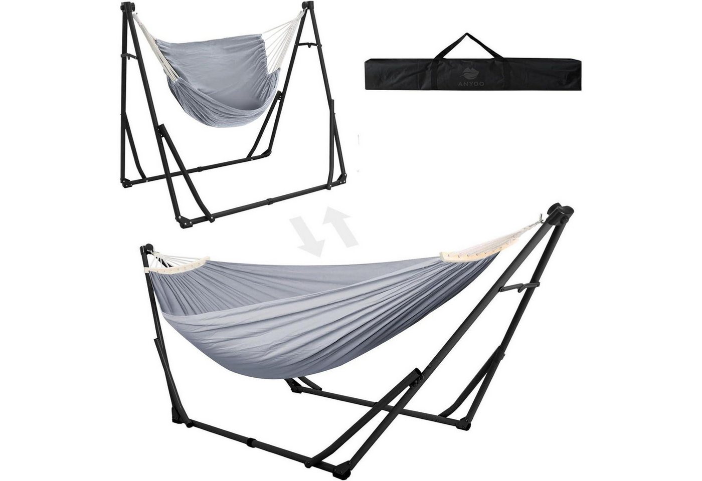 LuxusKollektion Klappstuhl Hängematte Gestell klappbar Outdoor Garten Schwarz und Hellgrau von LuxusKollektion