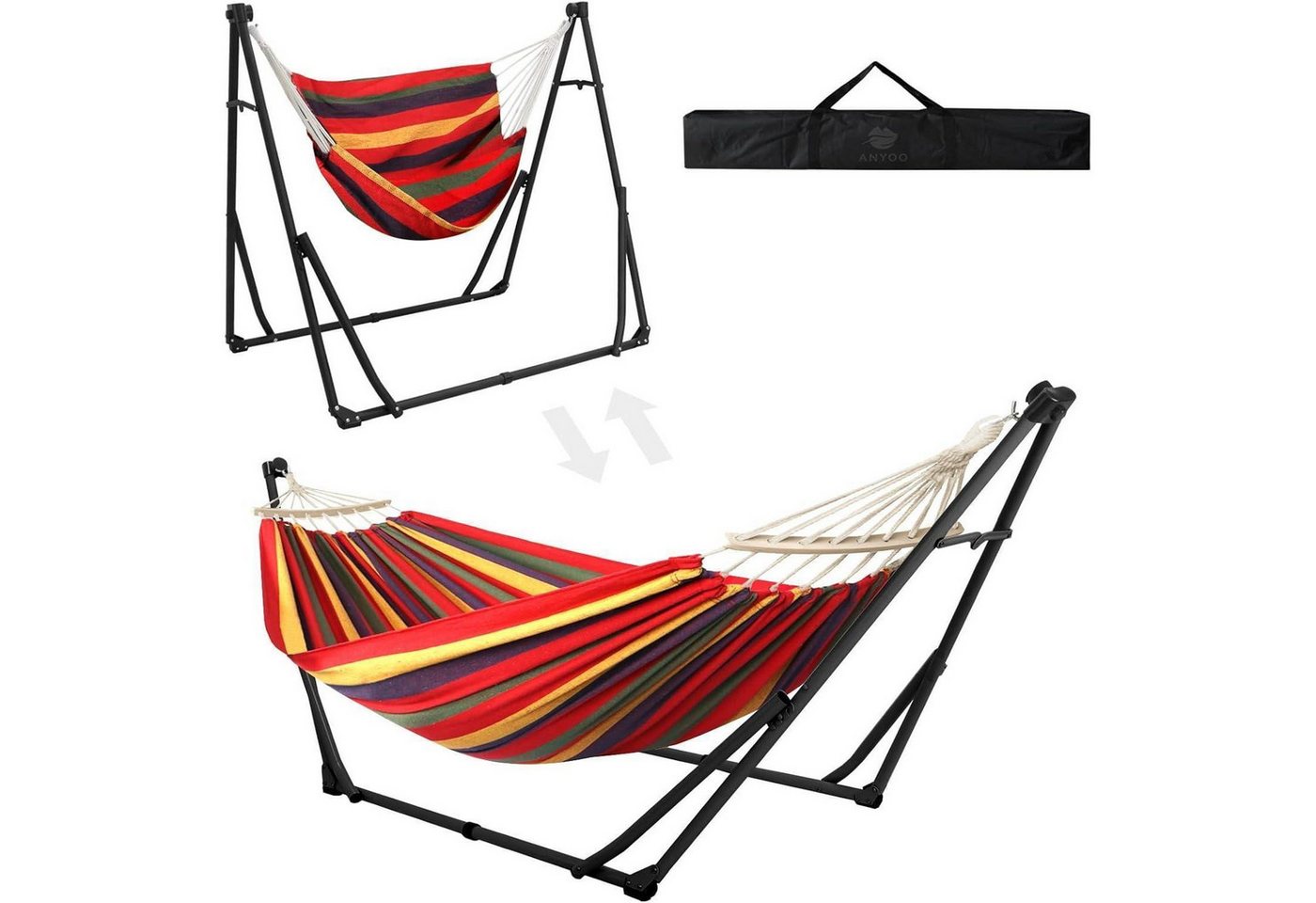 LuxusKollektion Klappstuhl Hängematte Hängesessel Klappgestell Tragbar Outdoor Schwarz und Rot von LuxusKollektion