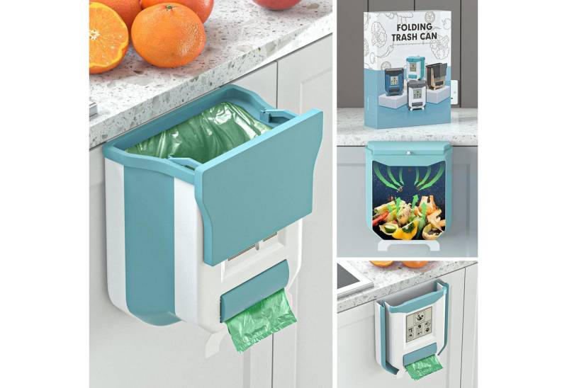 LuxusKollektion Klappstuhl Mülleimer faltbar hängend Küche Camping Auto Bad Mit Deckel Blau weiß von LuxusKollektion