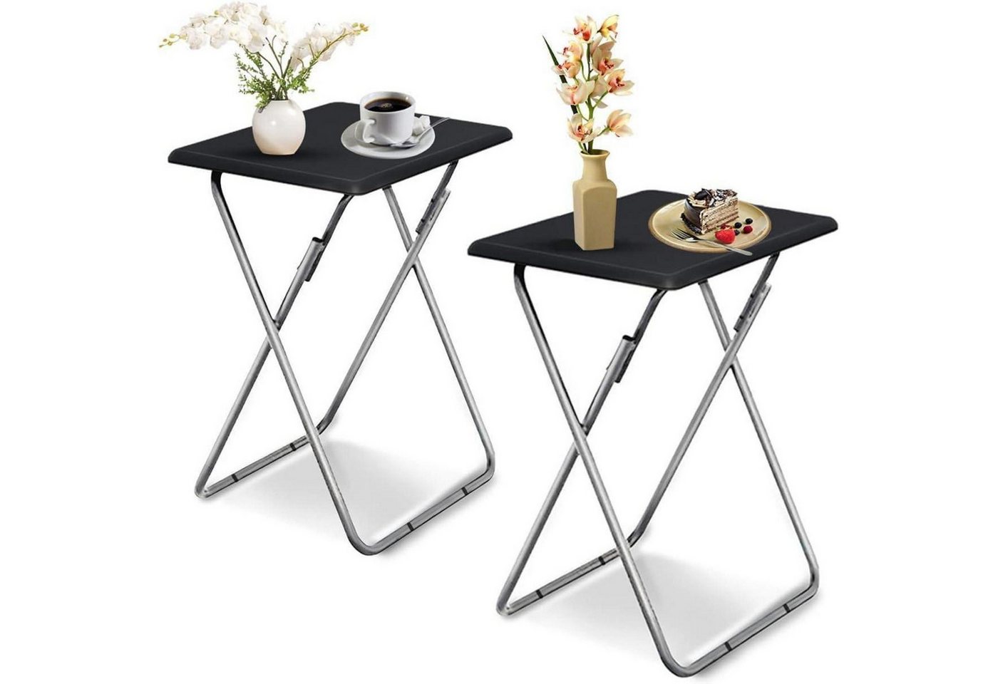 LuxusKollektion Klapptisch Beistelltisch Klappbar Balkon Outdoor Rechteckig Schwarz 2pcs Schwarz von LuxusKollektion