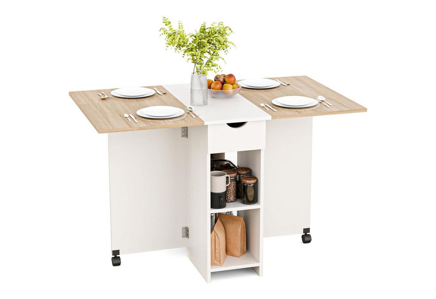 LuxusKollektion Klapptisch Esstisch Klappbar Schublade Ablagen Eiche und Weiß 72 x 120 x 75 cm LuxusKollektion Klapptisch Esstisch Klappbar Schublade Ablagen Eiche und Weiß 72 x 120 x 75 cm von LuxusKollektion