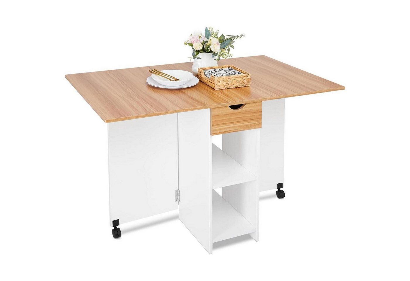 LuxusKollektion Klapptisch Klapptisch Esstisch 1 Schublade 2 Weiß und Roteiche 72 x 120 x 75 cm von LuxusKollektion