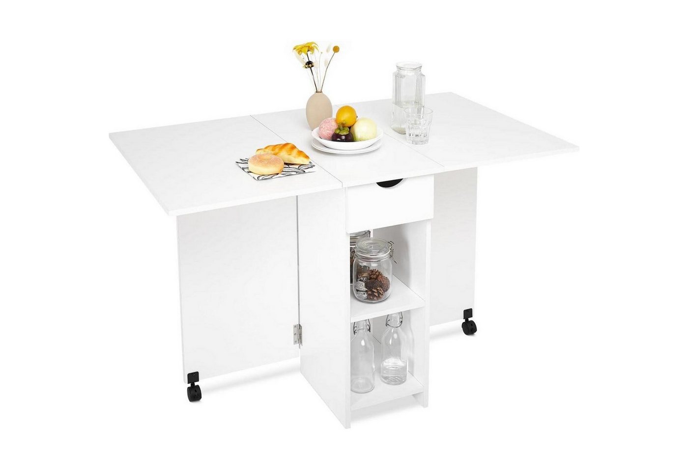 LuxusKollektion Klapptisch Klapptisch Klappbar Schublade Ablagen Esszimmer Weiß 72 x 120 x 75 cm von LuxusKollektion