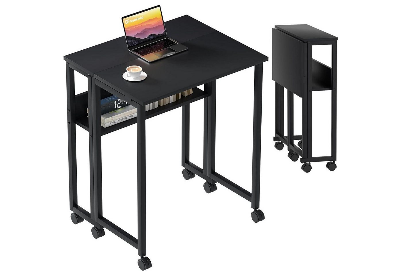 LuxusKollektion Klapptisch Schreibtisch Klappbar 80cm Rollen Stauraum Schwarz 80x50cm Schwarz von LuxusKollektion