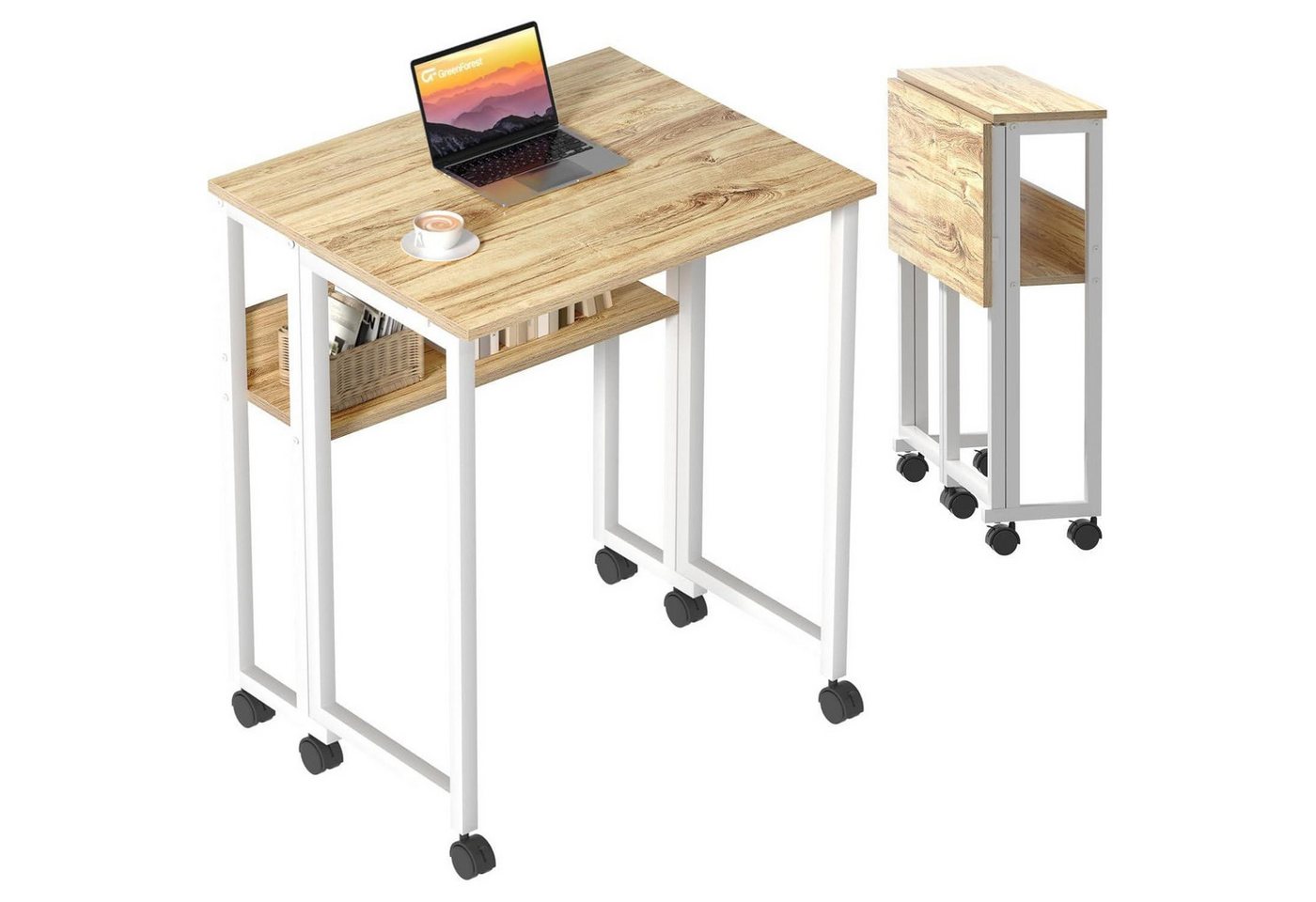 LuxusKollektion Klapptisch Schreibtisch Klappbar Klapptisch Rollen Stauraum 80x50cm Beige von LuxusKollektion