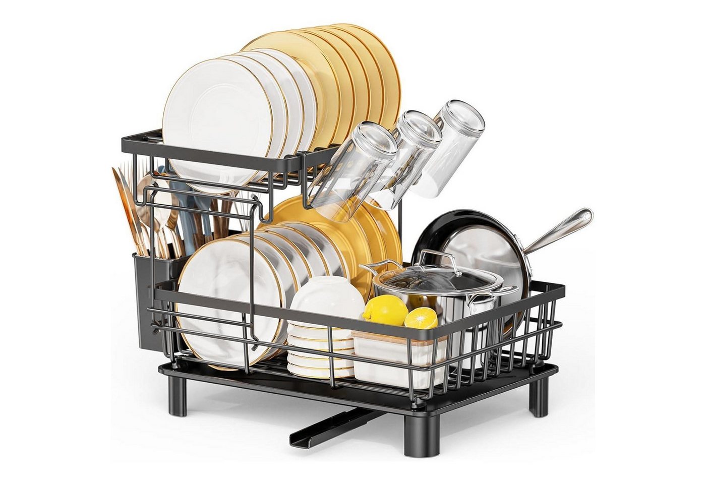 LuxusKollektion Kochbesteck-Set Abtropfgestell 2 Ebenen Abtropfschale Utensilienhalter Schwarz Klein von LuxusKollektion