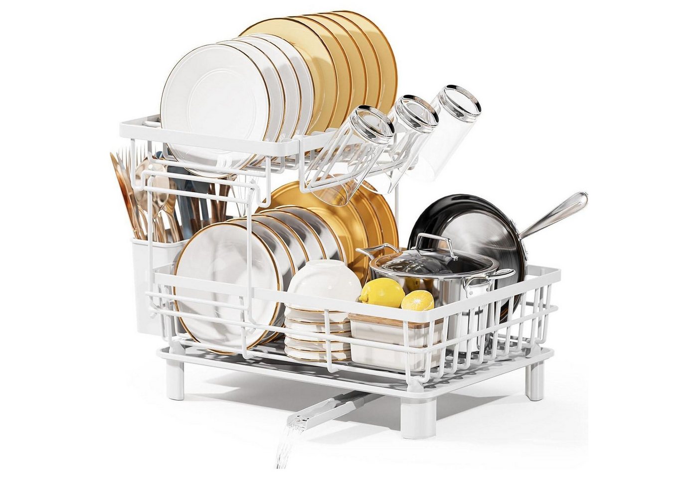 LuxusKollektion Kochbesteck-Set Abtropfgestell 2Tier Edelstahl Utensilienhalter Weiß Klein von LuxusKollektion
