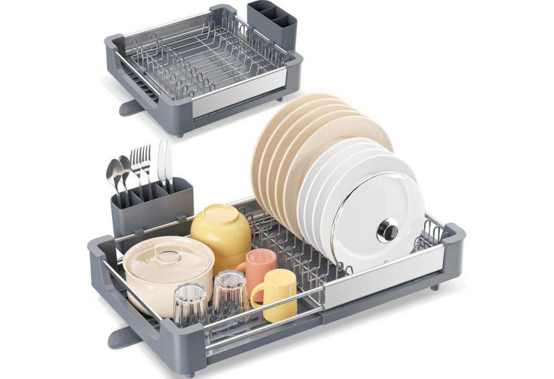 LuxusKollektion Kochbesteck-Set Abtropfgestell Aluminium Geschirr Besteckhalter verstellbar Dunkelgrau von LuxusKollektion