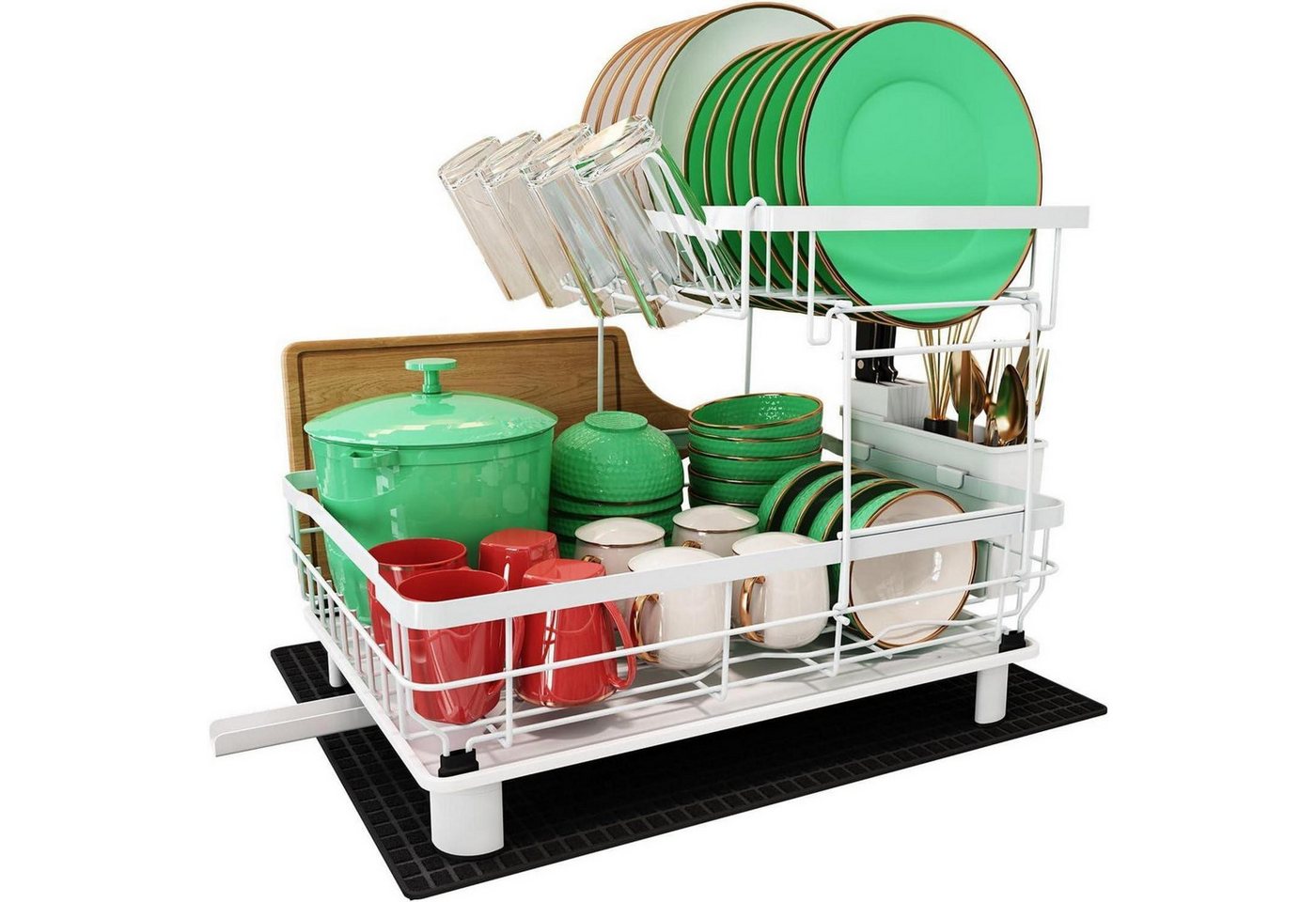 LuxusKollektion Kochbesteck-Set Abtropfgestell Edelstahl 2 Etagen Geschirrkorb Weiß-zweistufig von LuxusKollektion