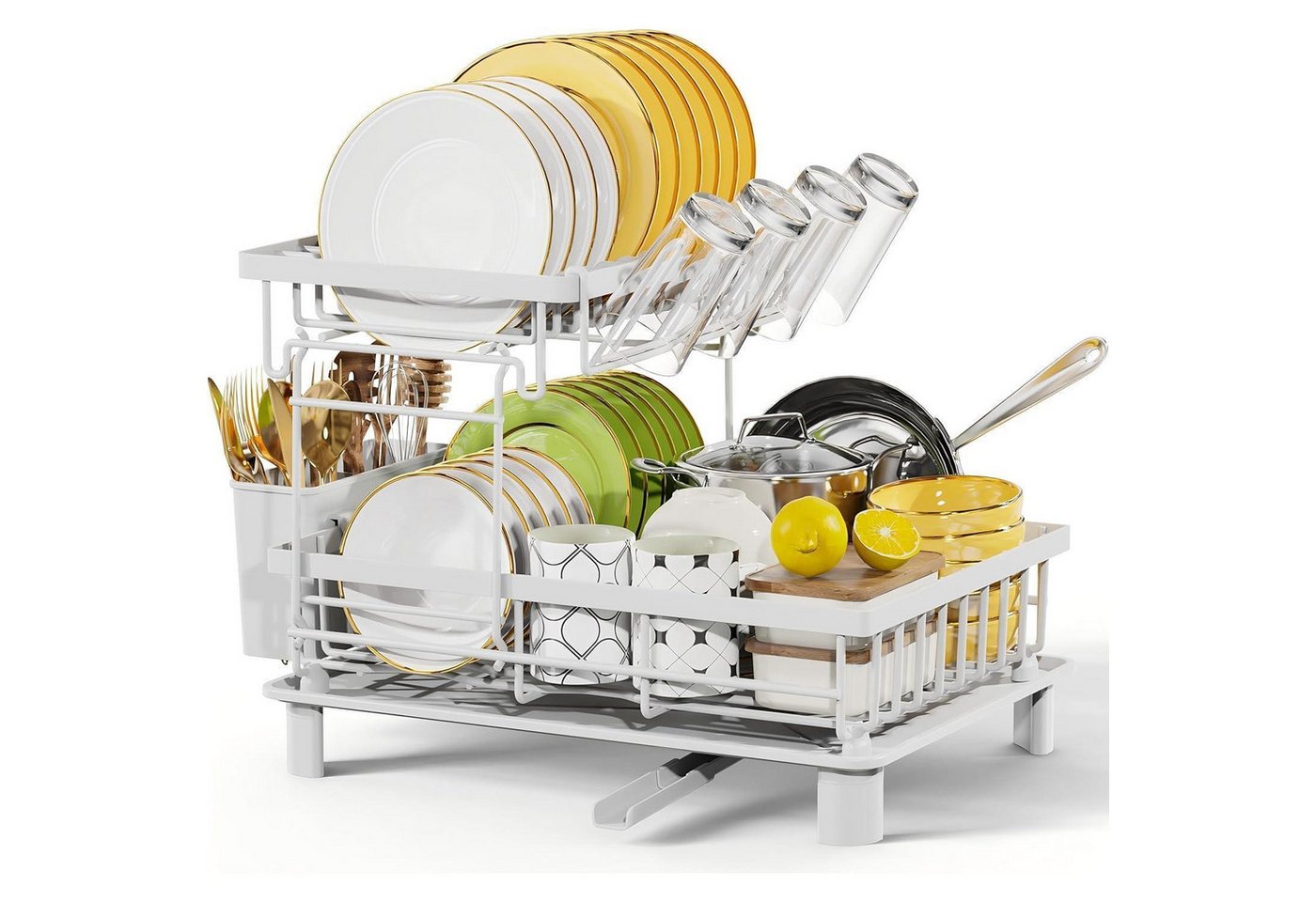 LuxusKollektion Kochbesteck-Set Abtropfgestell Edelstahl 2 Tier Abtropfschale Auslauf Weiß Großer von LuxusKollektion