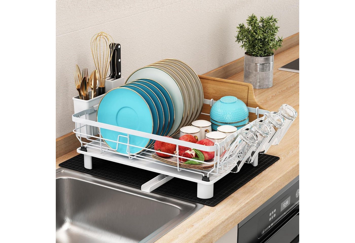 LuxusKollektion Kochbesteck-Set Abtropfgestell Edelstahl 360 drehbar Auslauf Weiß-eins-stufe von LuxusKollektion