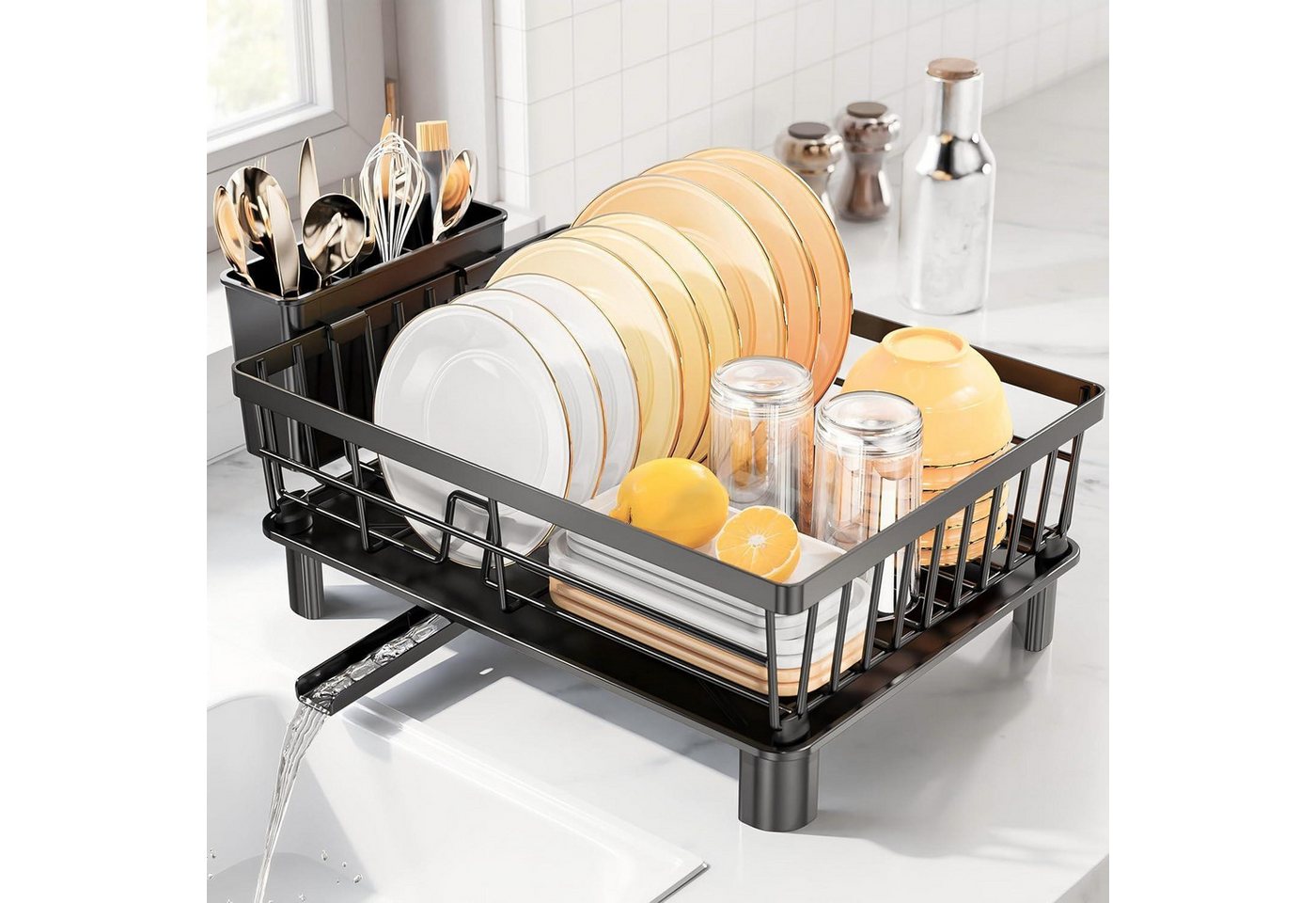 LuxusKollektion Kochbesteck-Set Abtropfgestell Edelstahl Geschirr Abtropfschale Auslauf Schwarz Klein LuxusKollektion Kochbesteck-Set Abtropfgestell Edelstahl Geschirr Abtropfschale Auslauf Schwarz Klein von LuxusKollektion