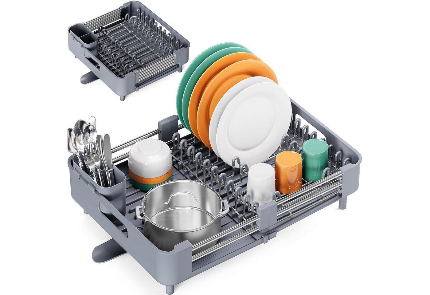 LuxusKollektion Kochbesteck-Set Abtropfgestell Edelstahl erweiterbar faltbar Besteckhalter Grau von LuxusKollektion