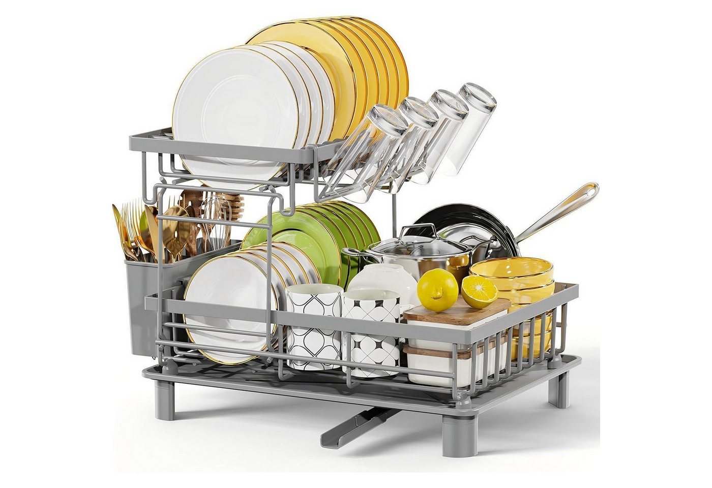 LuxusKollektion Kochbesteck-Set Abtropfgestell Geschirr 2Tier Edelstahl Getränkehalter Grau Großer von LuxusKollektion