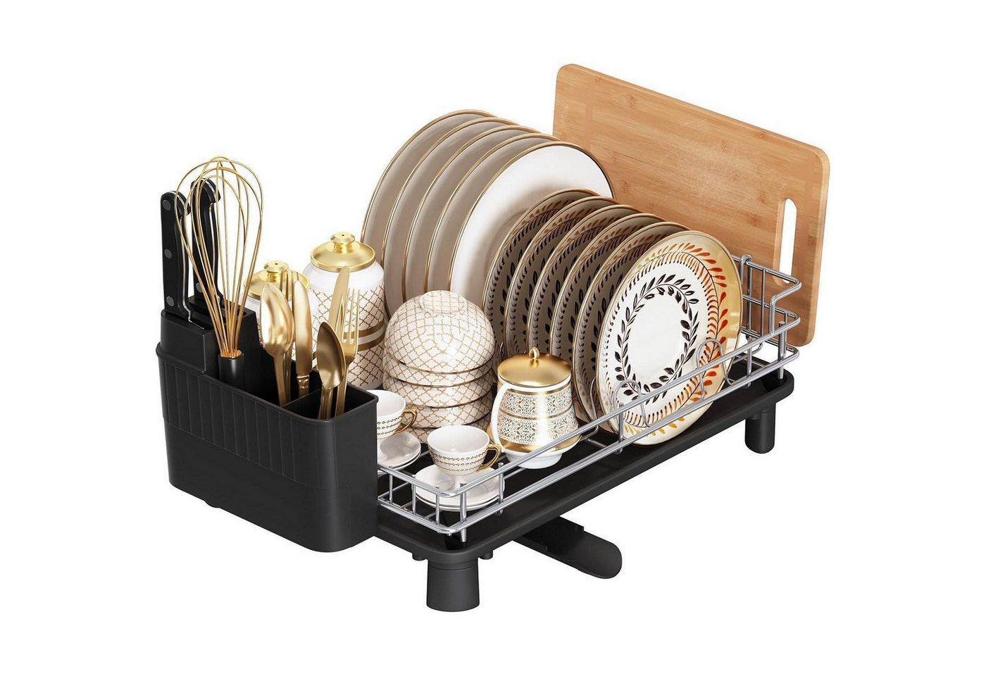 LuxusKollektion Kochbesteck-Set Abtropfgestell Geschirr 360 drehbar Auslauf Grau-eins-stufe von LuxusKollektion