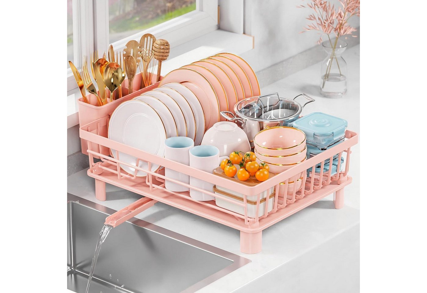 LuxusKollektion Kochbesteck-Set Abtropfgestell Geschirr Abtropfschale Edelstahl Auslauf Rosa Großer LuxusKollektion Kochbesteck-Set Abtropfgestell Geschirr Abtropfschale Edelstahl Auslauf Rosa Großer von LuxusKollektion