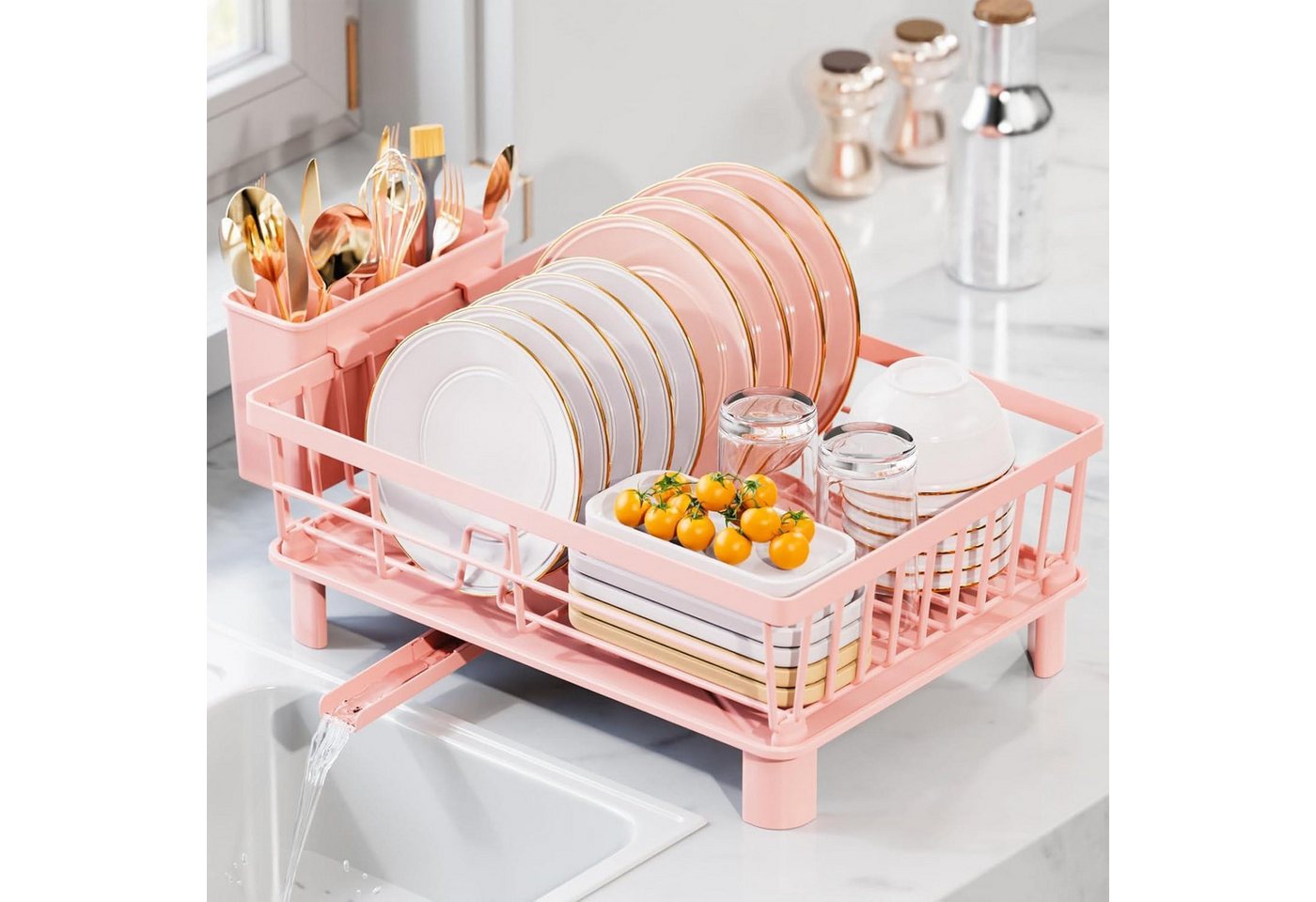 LuxusKollektion Kochbesteck-Set Abtropfgestell Geschirr Abtropfschale Edelstahl Rosa Klein LuxusKollektion Kochbesteck-Set Abtropfgestell Geschirr Abtropfschale Edelstahl Rosa Klein von LuxusKollektion