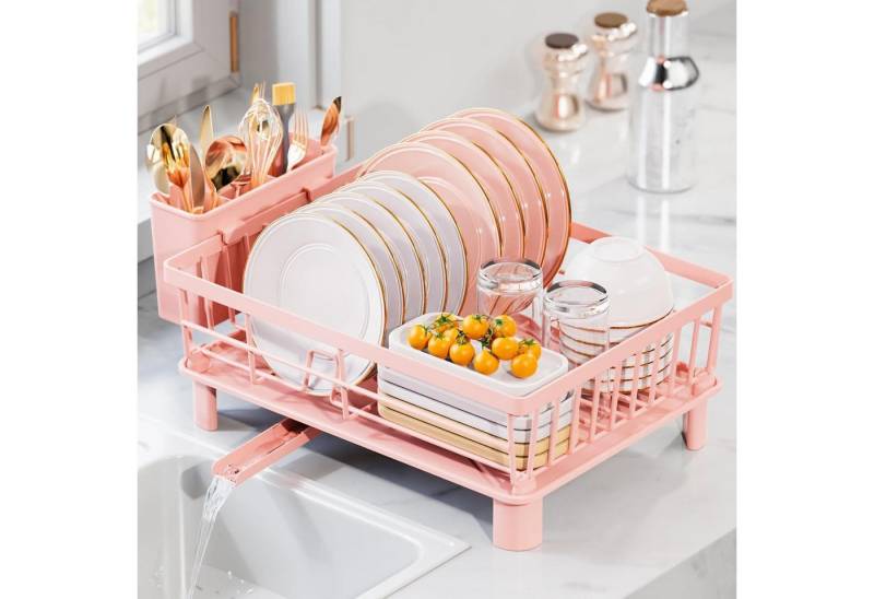 LuxusKollektion Kochbesteck-Set Abtropfgestell Geschirr Abtropfschale Edelstahl Rosa Klein von LuxusKollektion