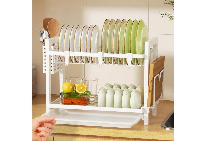 LuxusKollektion Kochbesteck-Set Abtropfgestell Geschirr Edelstahl 2stufig Abtropfschale Weiß 2 tier A von LuxusKollektion