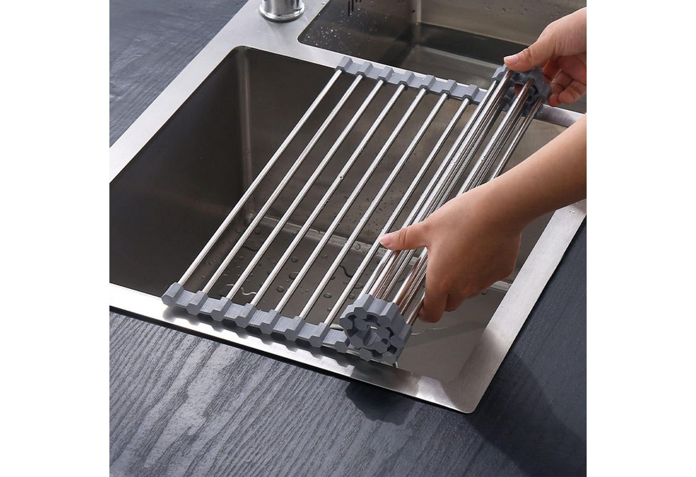 LuxusKollektion Kochbesteck-Set Abtropfgestell Geschirr faltbar abnehmbar über Spülbecken Grau(43*35) von LuxusKollektion