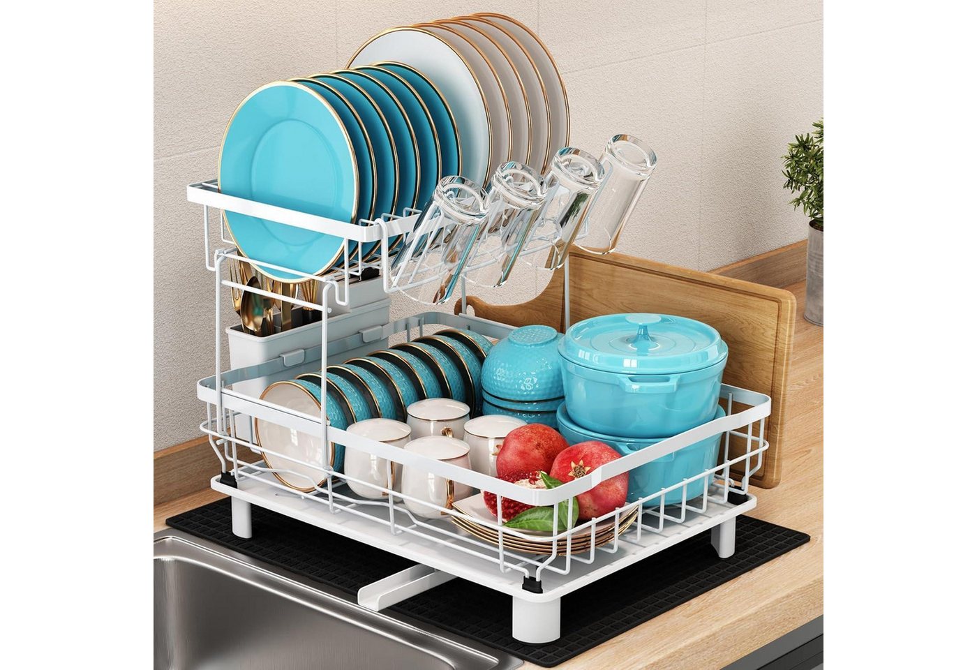LuxusKollektion Kochbesteck-Set Abtropfgestell Geschirr zweistufig Abtropfschale Weiß zweistufig LuxusKollektion Kochbesteck-Set Abtropfgestell Geschirr zweistufig Abtropfschale Weiß zweistufig von LuxusKollektion