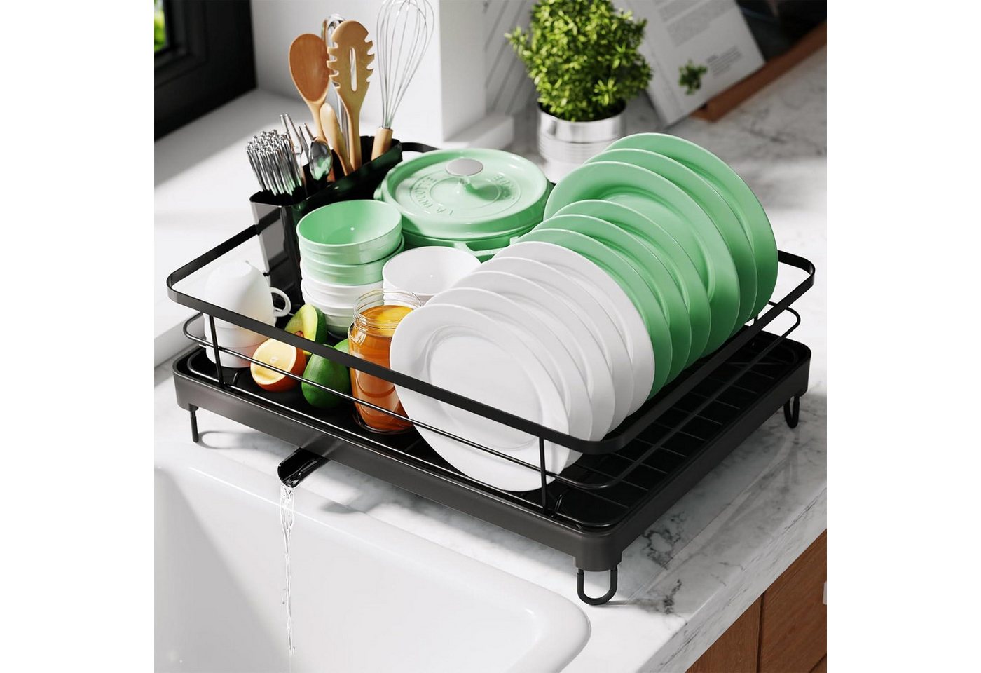 LuxusKollektion Kochbesteck-Set Abtropfgestell Geschirrständer Edelstahl Besteckhalter Schwarz XL von LuxusKollektion