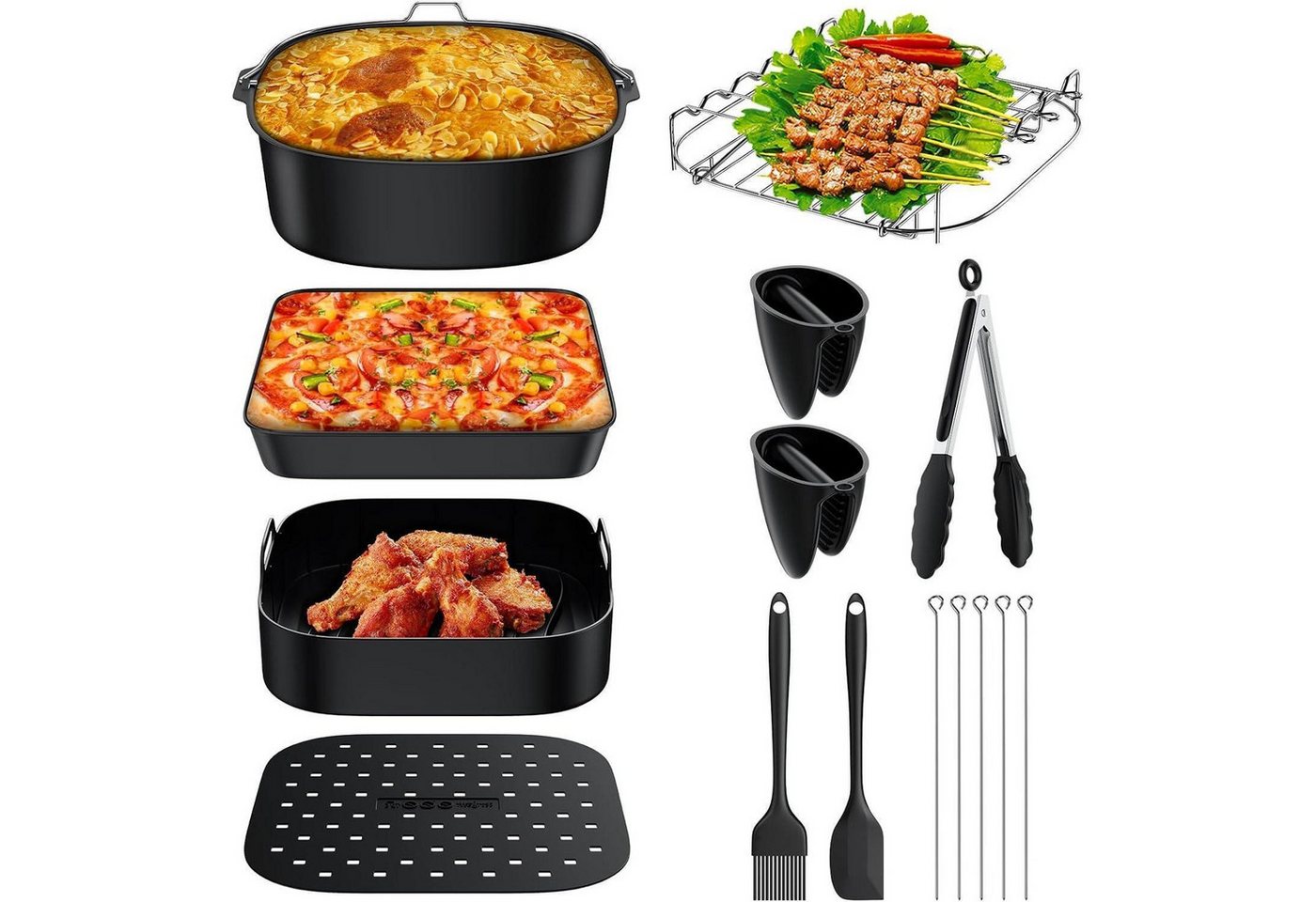 LuxusKollektion Kochbesteck-Set Airfryer Zubehör Silikonform Quadrat 21cm XXL 9 8 Zoll-Quadrat 9pcs von LuxusKollektion